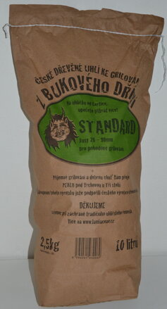 Dřevěné uhlí  z bukového dříví STANDARD 10 litrů/2,5kg