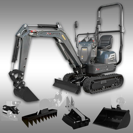 Mini bagr JANSEN MB-700, benzínový 8,5 HP, komplet set s nastavitelným podvozkem