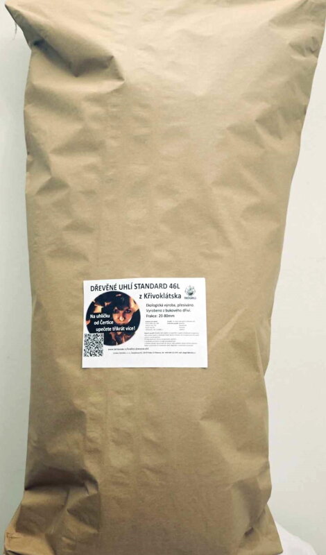 Dřevěné uhlí z bukového dříví STANDARD 46 litrů/10kg Dřevěné uhlí z bukového dříví STANDARD 46 litrů/10kg